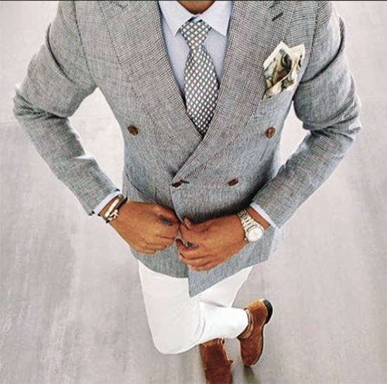 Picture of Double-breasted Blazer with White Trousers