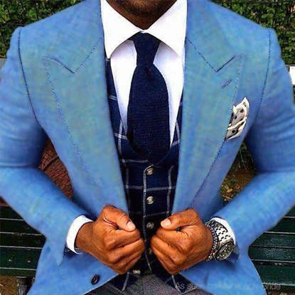 Picture of Blue and Grey Mixed Fabric Three Piece Suit