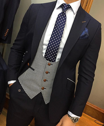 Picture of Dark Navy Suit with Dogtooth Waistcoat