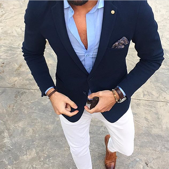 Navy blue coat store with white shirt